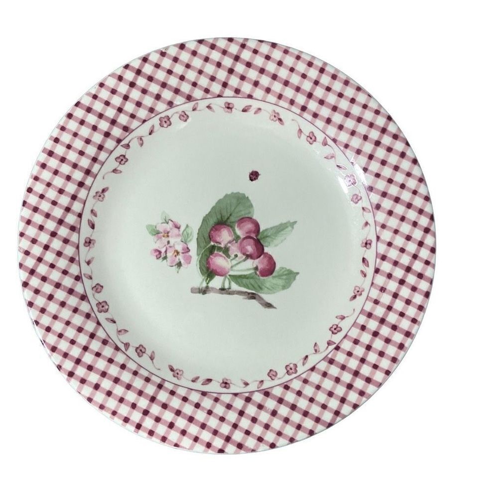 VTG Pfaltzgraff 9” Salad Lunch Plates Delicious Red White Country Cherries (2)